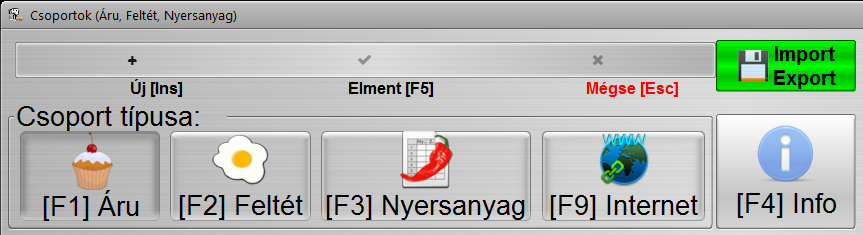 import-export gomb a csoport-beállító ablakban